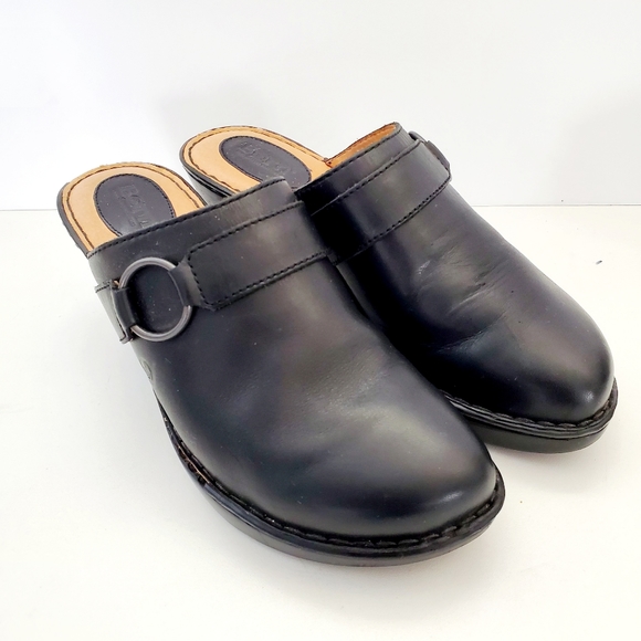 Born Black Leather Slip on Mules Size 10 - Picture 2 of 13